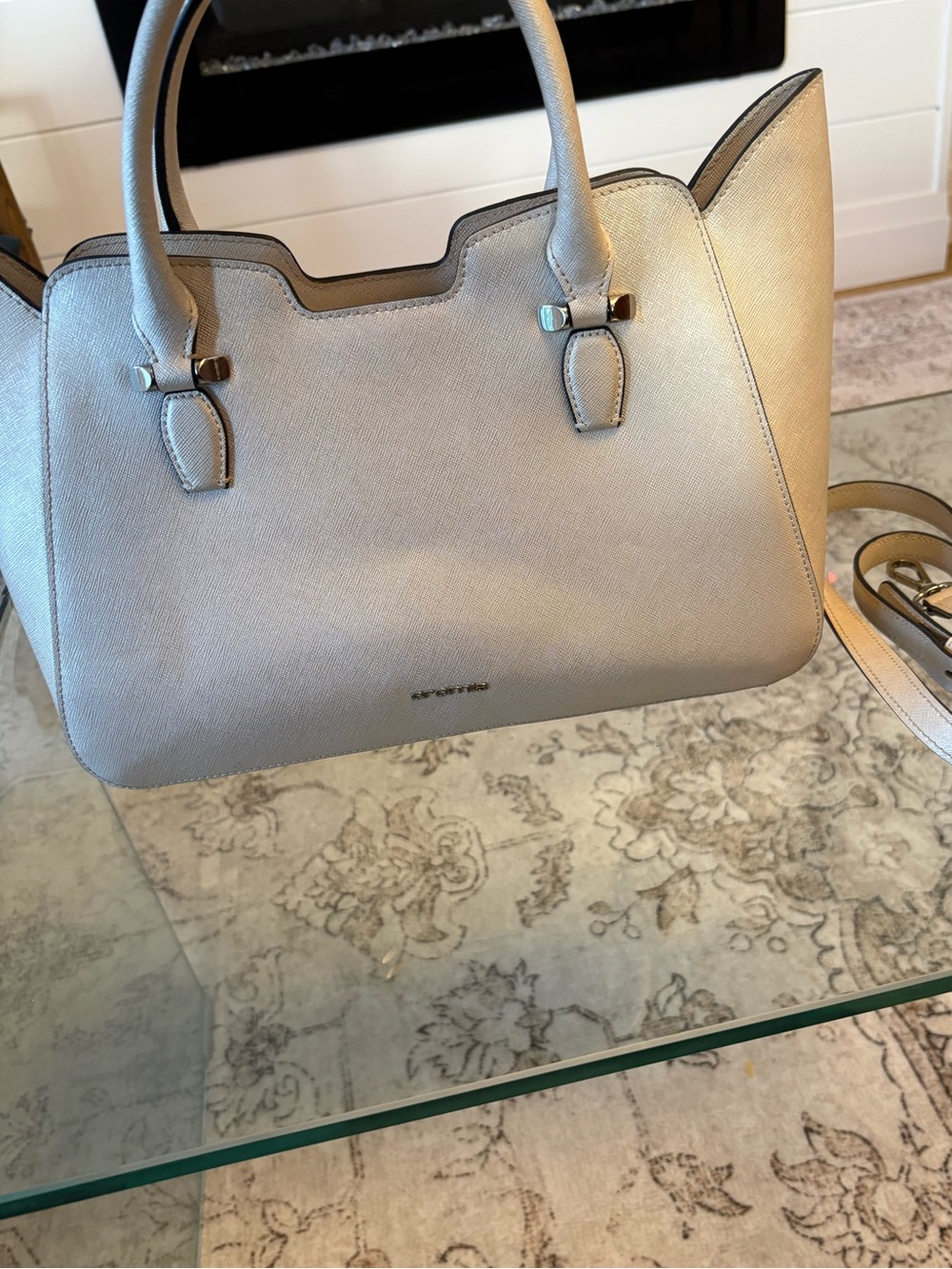 Cromia Italy Genuine Leather Structured Satchel Crossbody Bag Greige